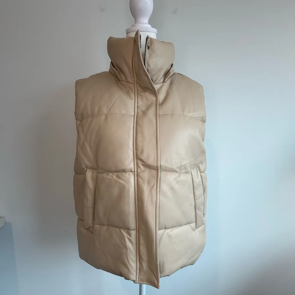 Apparis Rocky Vegan Leather Cream Puffer Vest - Picture 2 of 3